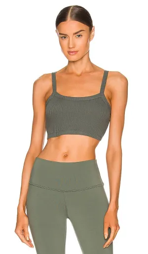 alo Ribbed Cropped Whisper Tank in Army