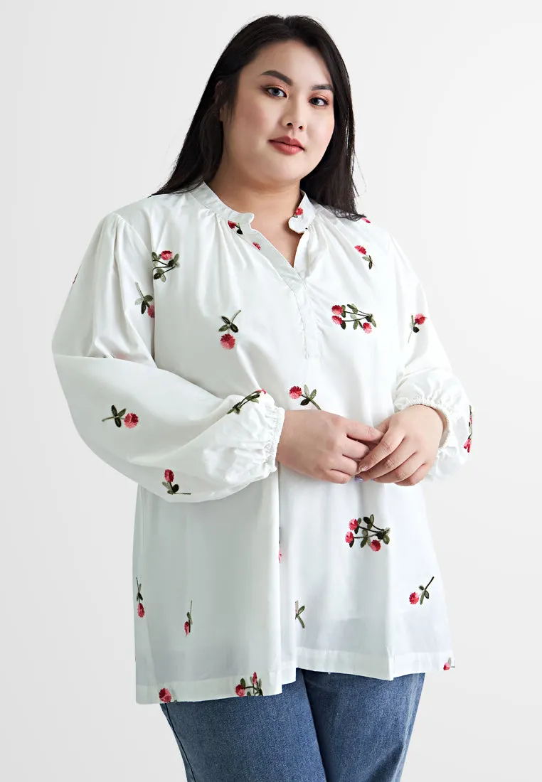 Alon Tropical Escape Floral Embroidery Blouse