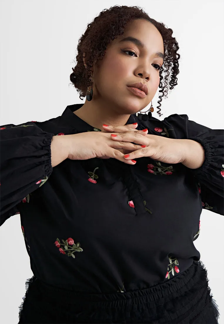 Alon Tropical Escape Floral Embroidery Blouse