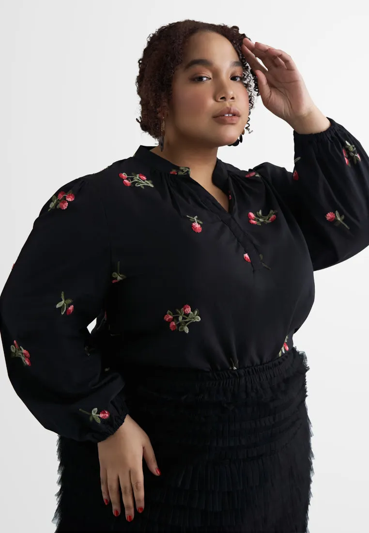 Alon Tropical Escape Floral Embroidery Blouse