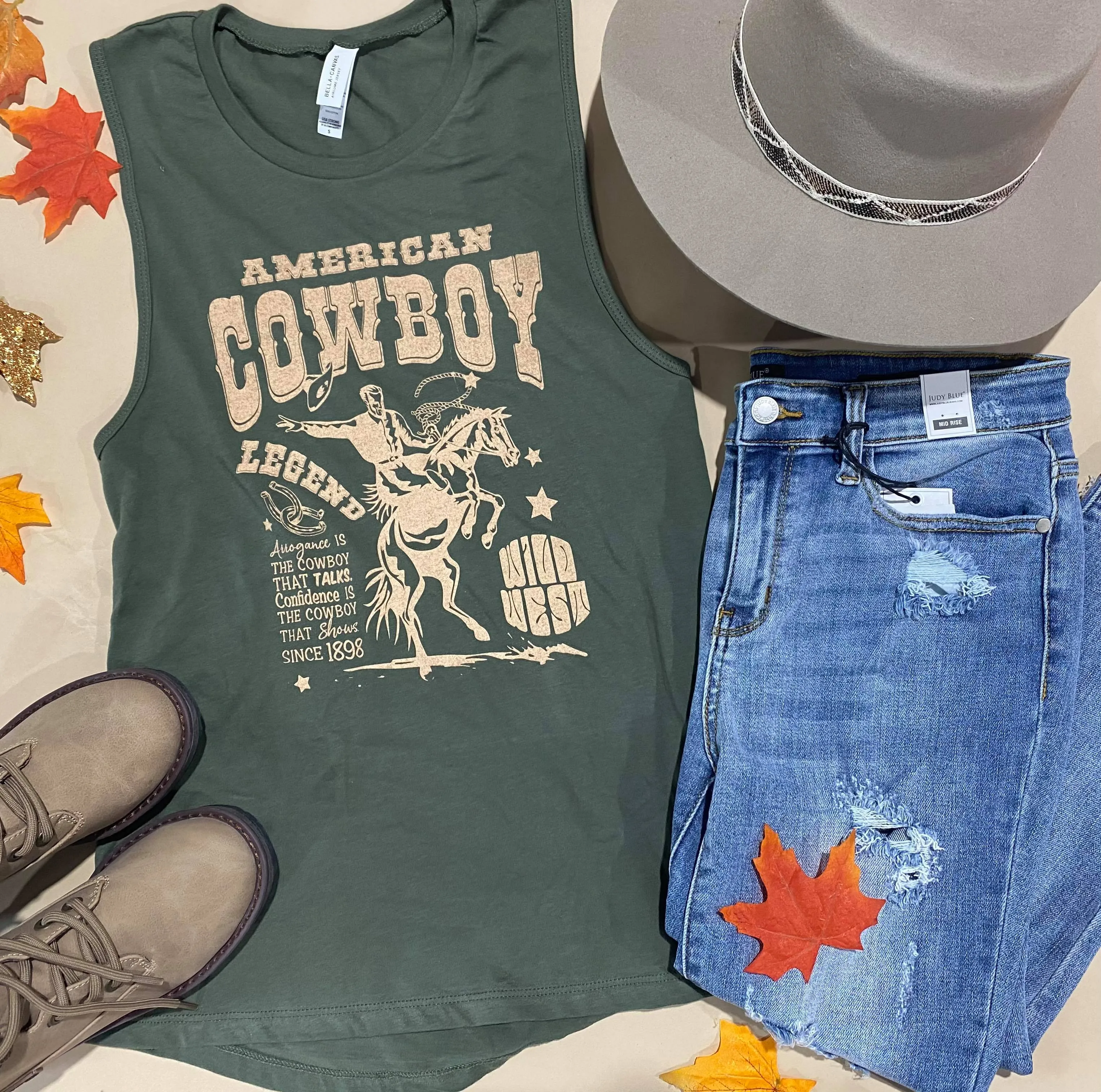 American Cowboy Muscle Tank Top -Olive - Final Sale