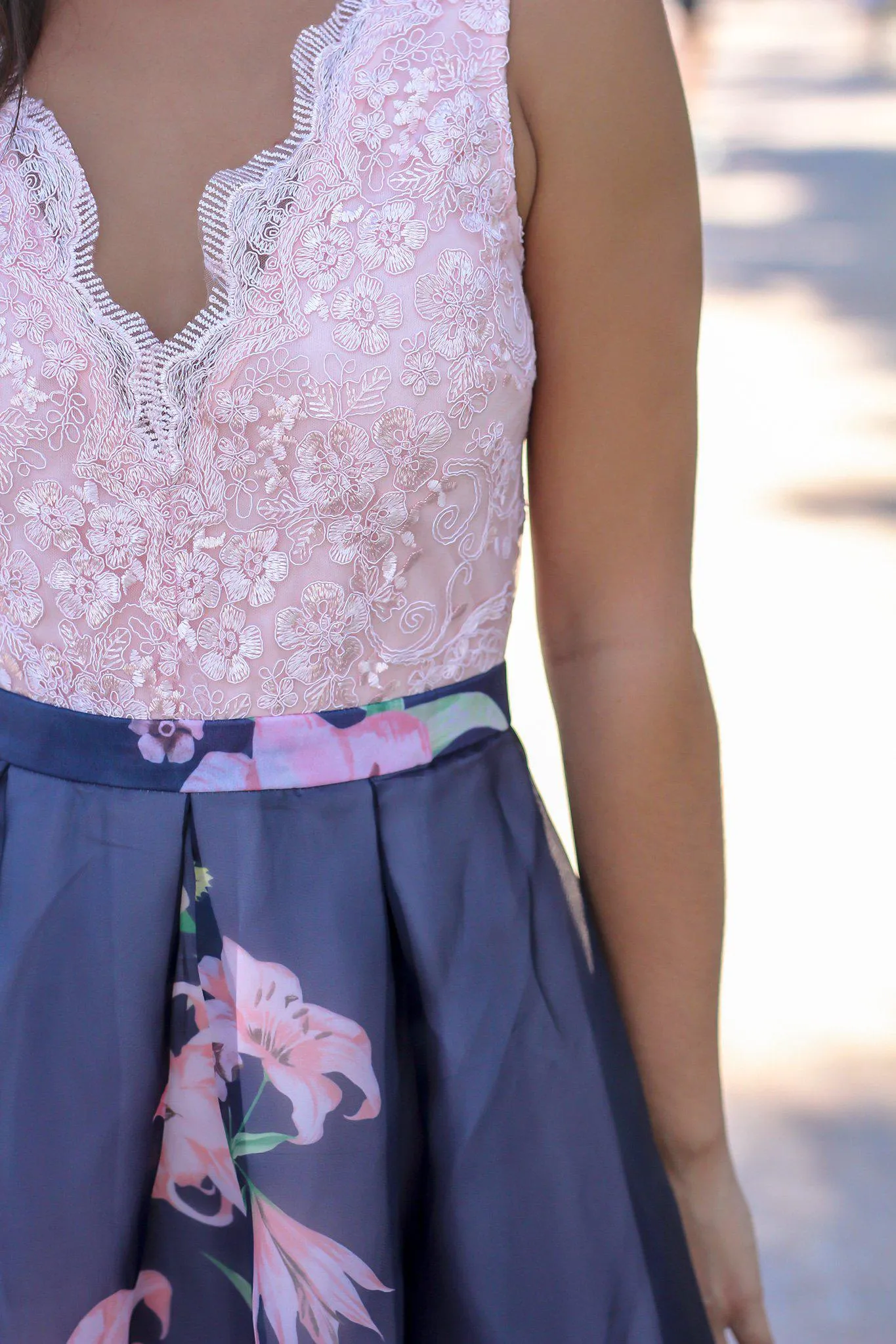 Blush and Navy Floral Maxi Dress