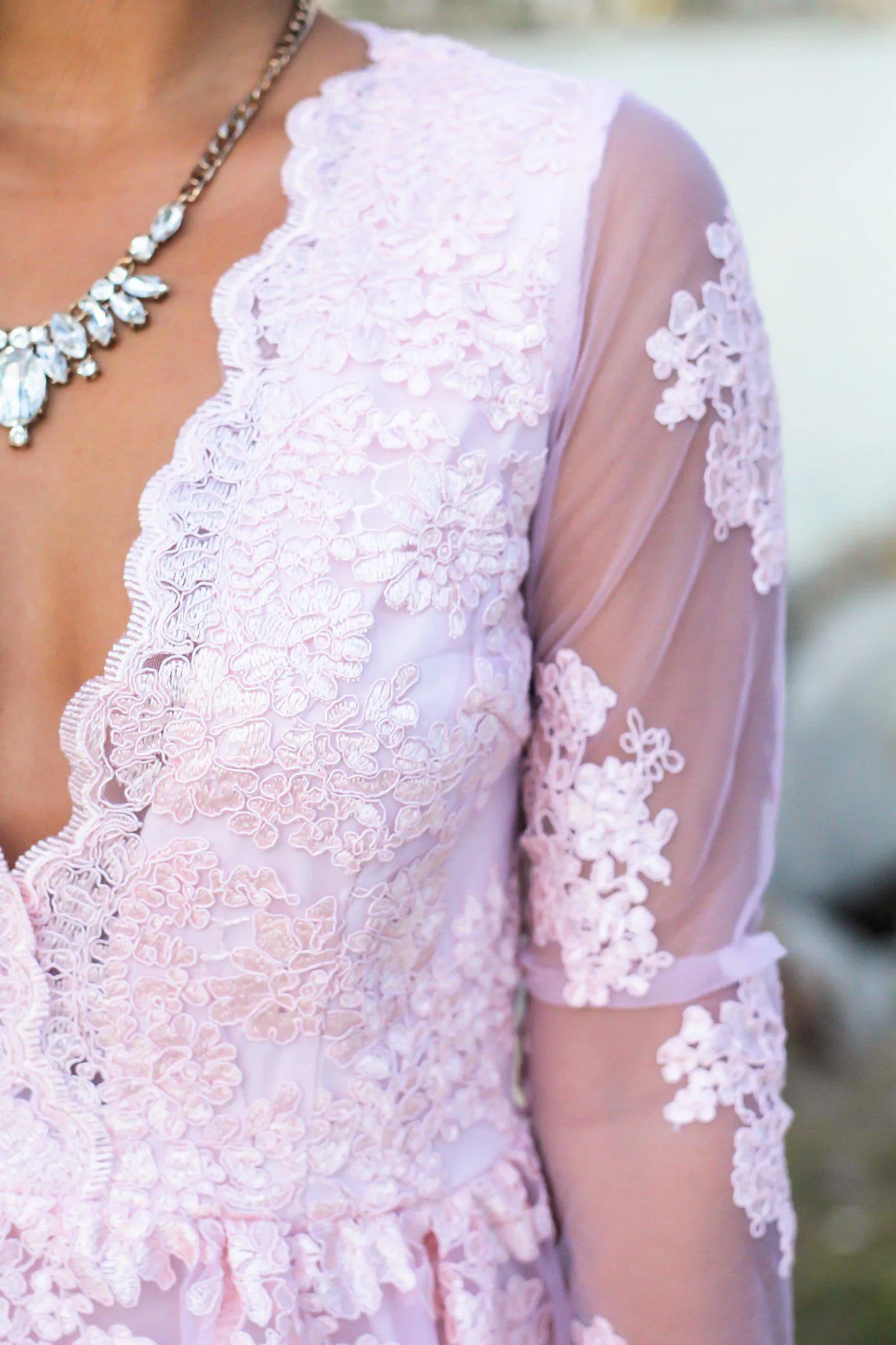Blush Embroidered Maxi Dress with Long Sleeves