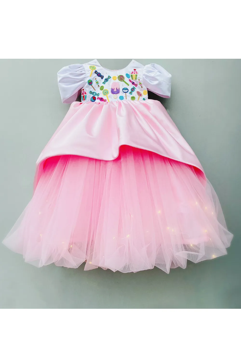 Candies icecream embroidered pink gown with lights