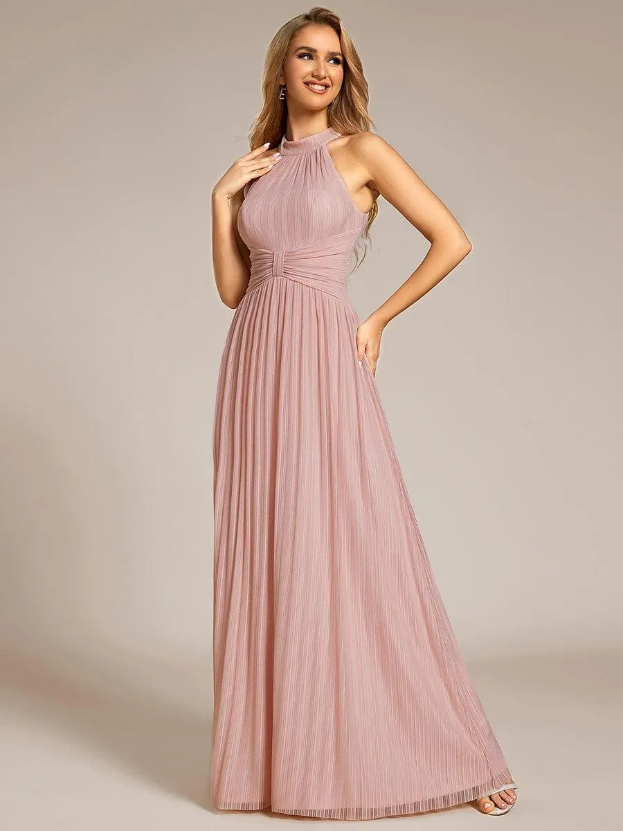Cathy | Halter Neck Pleated Glittery Formal Evening Dress with Empire Waist