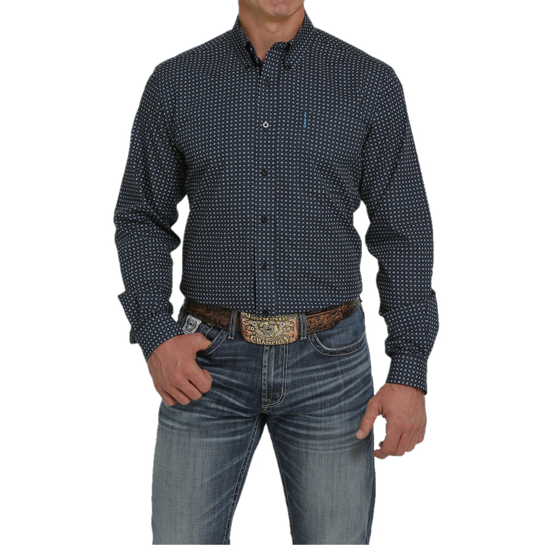 Cinch® Men's Navy Geometric Print Button Down Shirt MTW1347057