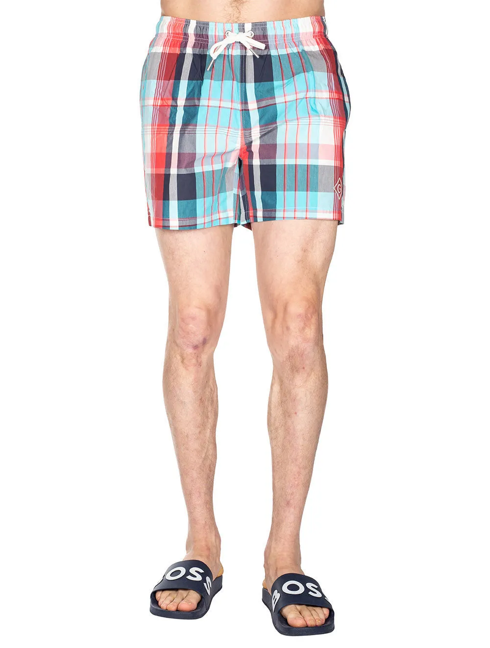 Classic Fit Madras Check Swim Shorts Turquoise Lagoon