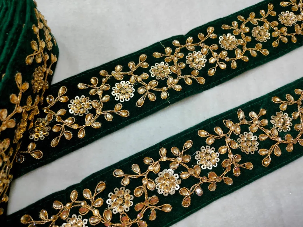 Dark Green Embellished Fancy Lace