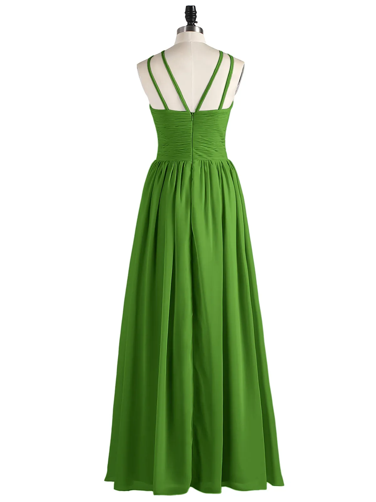 Double Strap Halter Long Chiffon Gowns-Moss