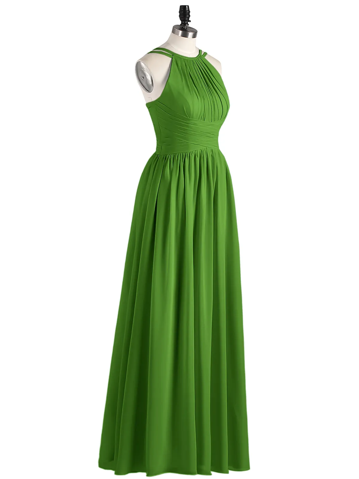 Double Strap Halter Long Chiffon Gowns-Moss