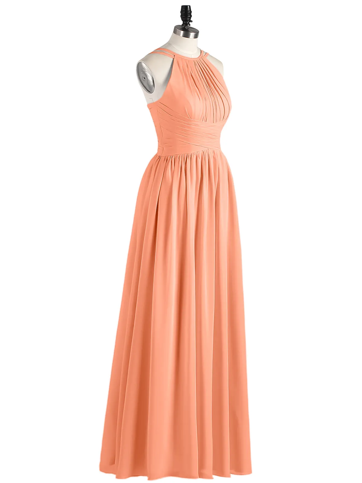 Double Strap Halter Long Chiffon Gowns-Papaya