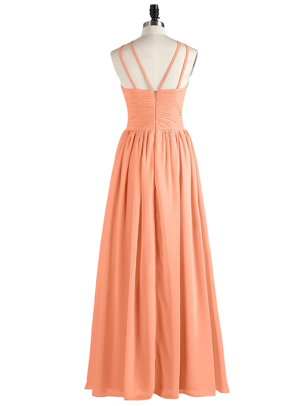 Double Strap Halter Long Chiffon Gowns-Papaya
