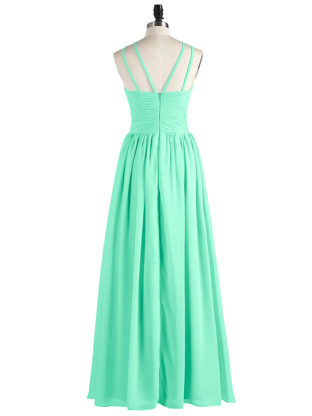 Double Strap Halter Long Chiffon Gowns-Turquoise