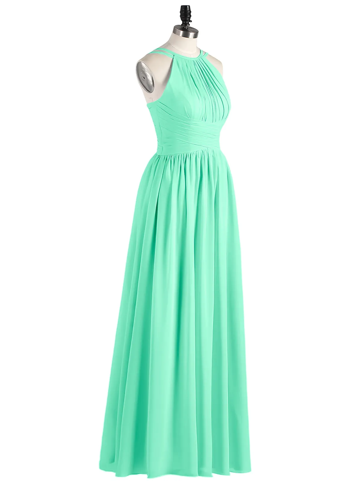 Double Strap Halter Long Chiffon Gowns-Turquoise