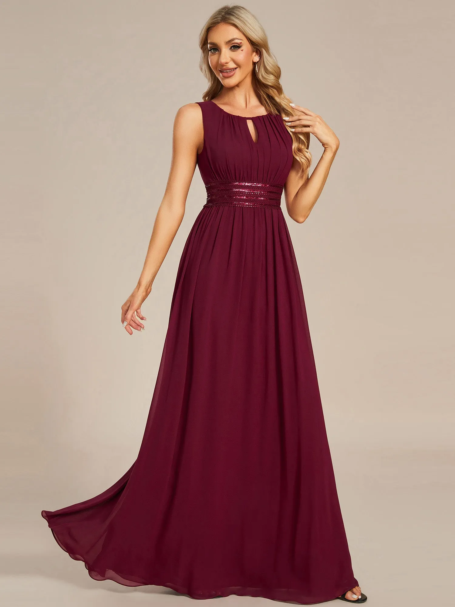 Elegant Sleeveless Pleated Sequin Wholesale Bridesmaids Dress