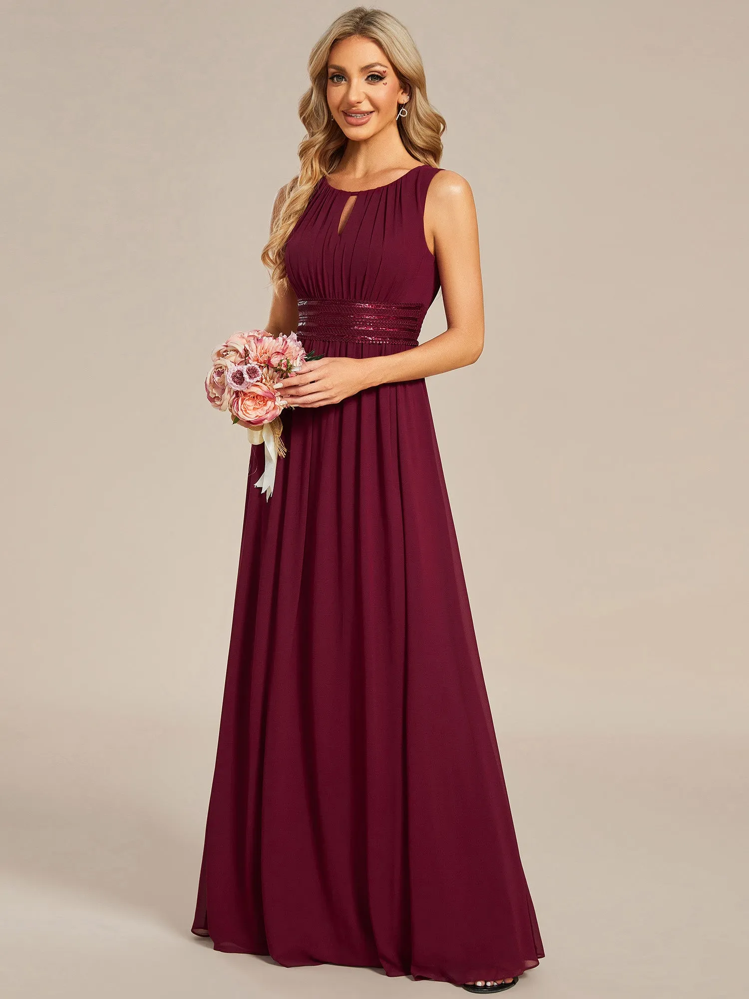 Elegant Sleeveless Pleated Sequin Wholesale Bridesmaids Dress