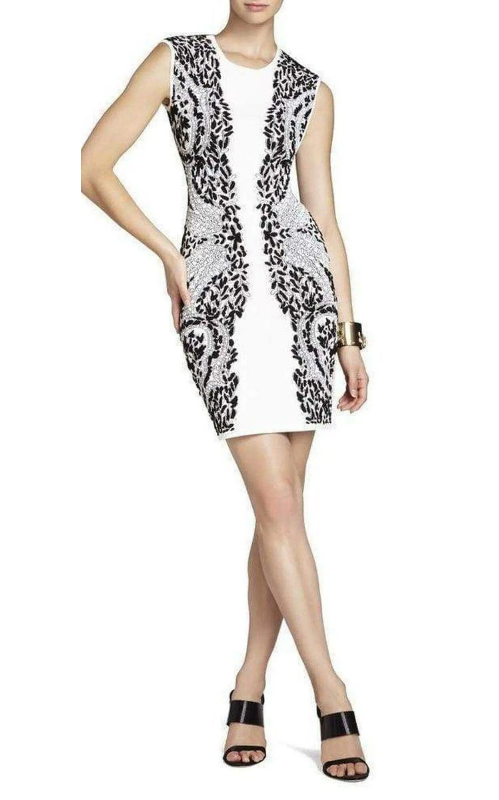 Embroidered-Filigree Diamond Jacquard Dress