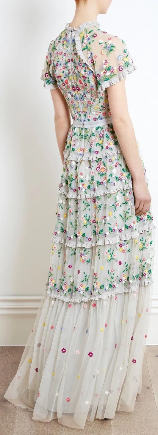 Floral Embroidered Tulle Gown