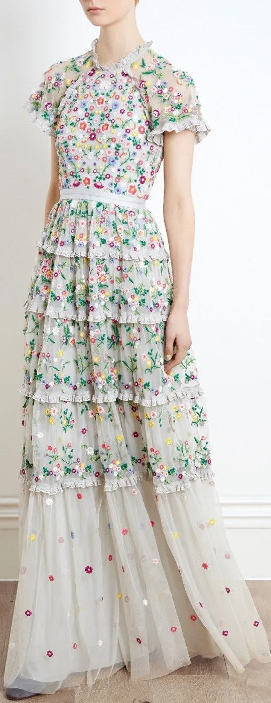 Floral Embroidered Tulle Gown