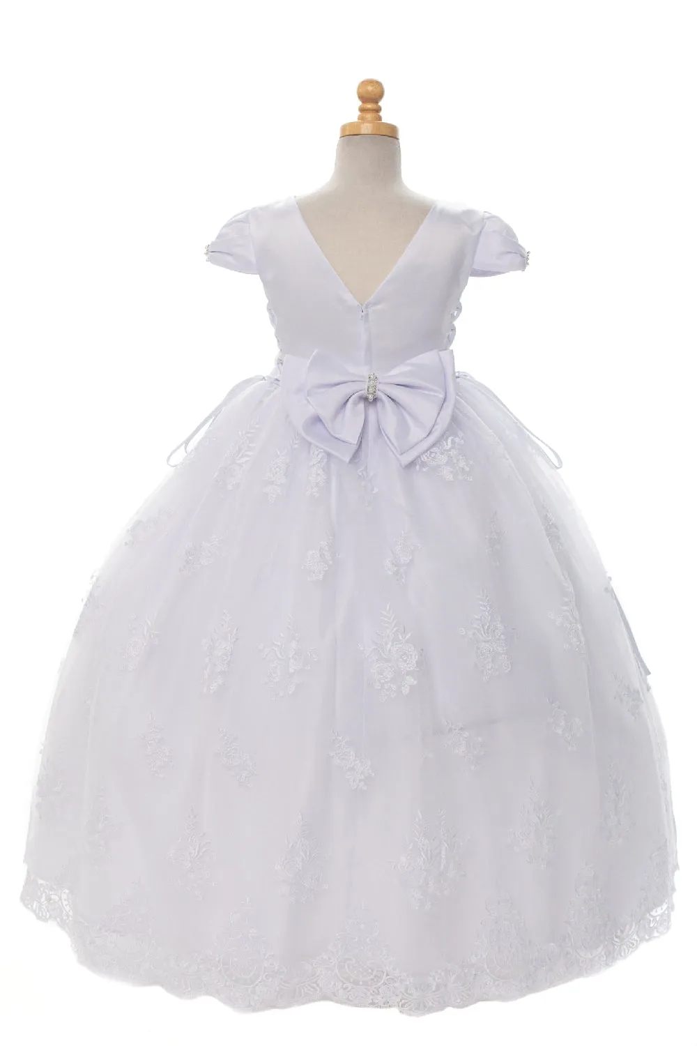 Girls White Cap Sleeve Beaded Trim Plus Size Communion Dress 20.5