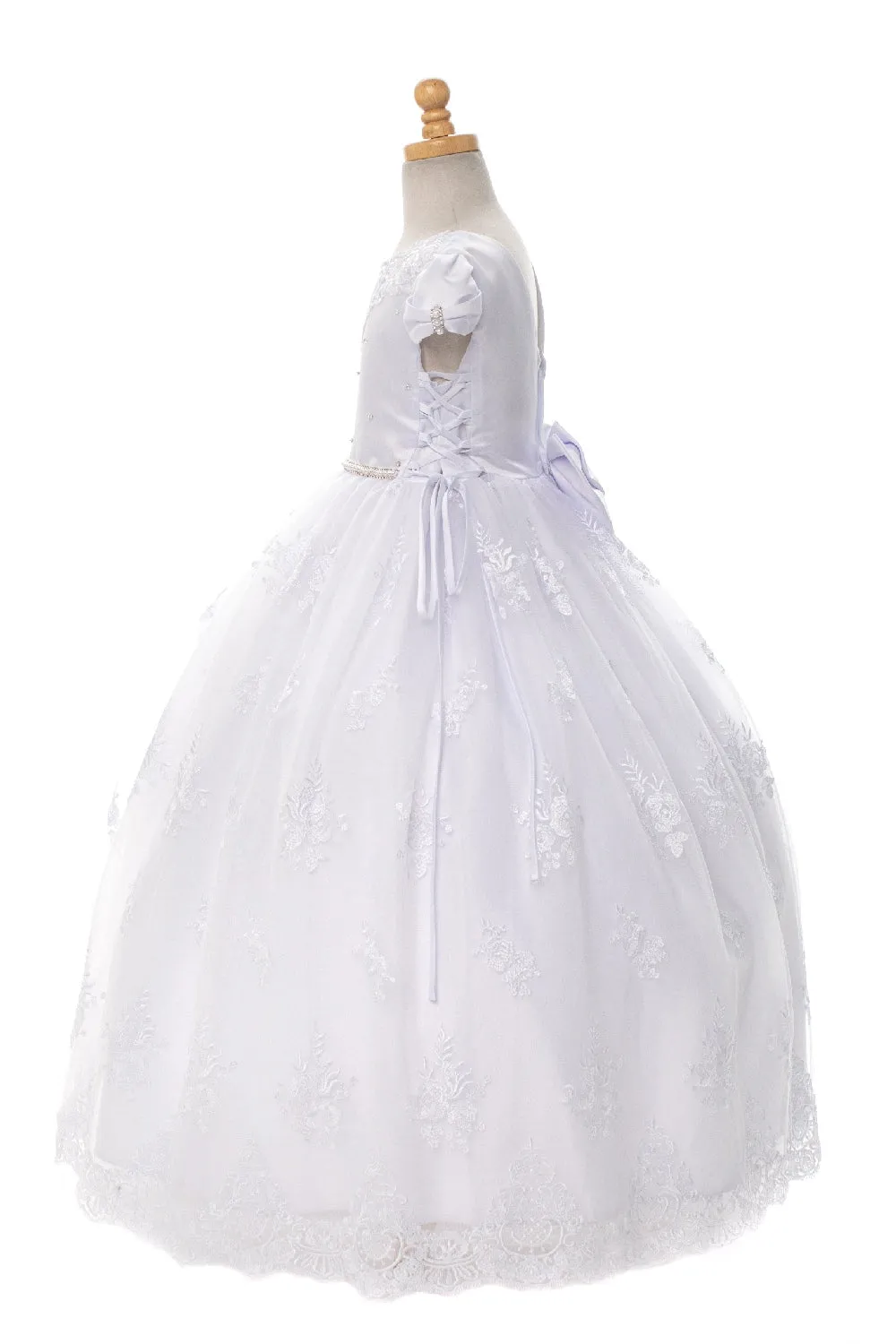 Girls White Cap Sleeve Beaded Trim Plus Size Communion Dress 20.5