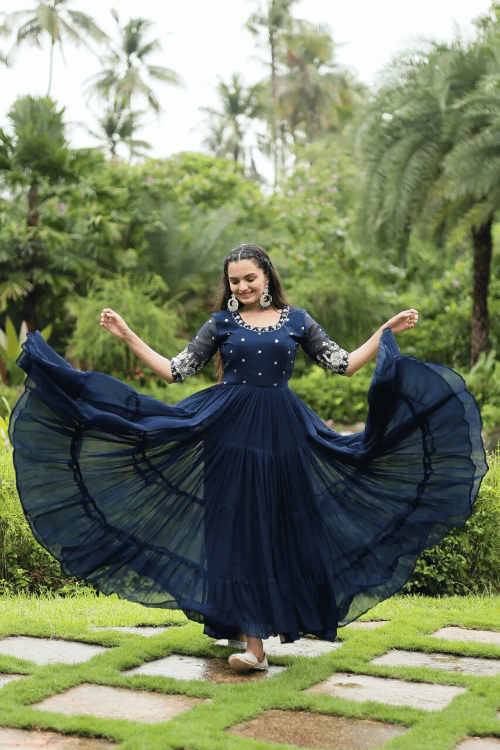 Glamwiz Midnight Blue Anarkali Gown