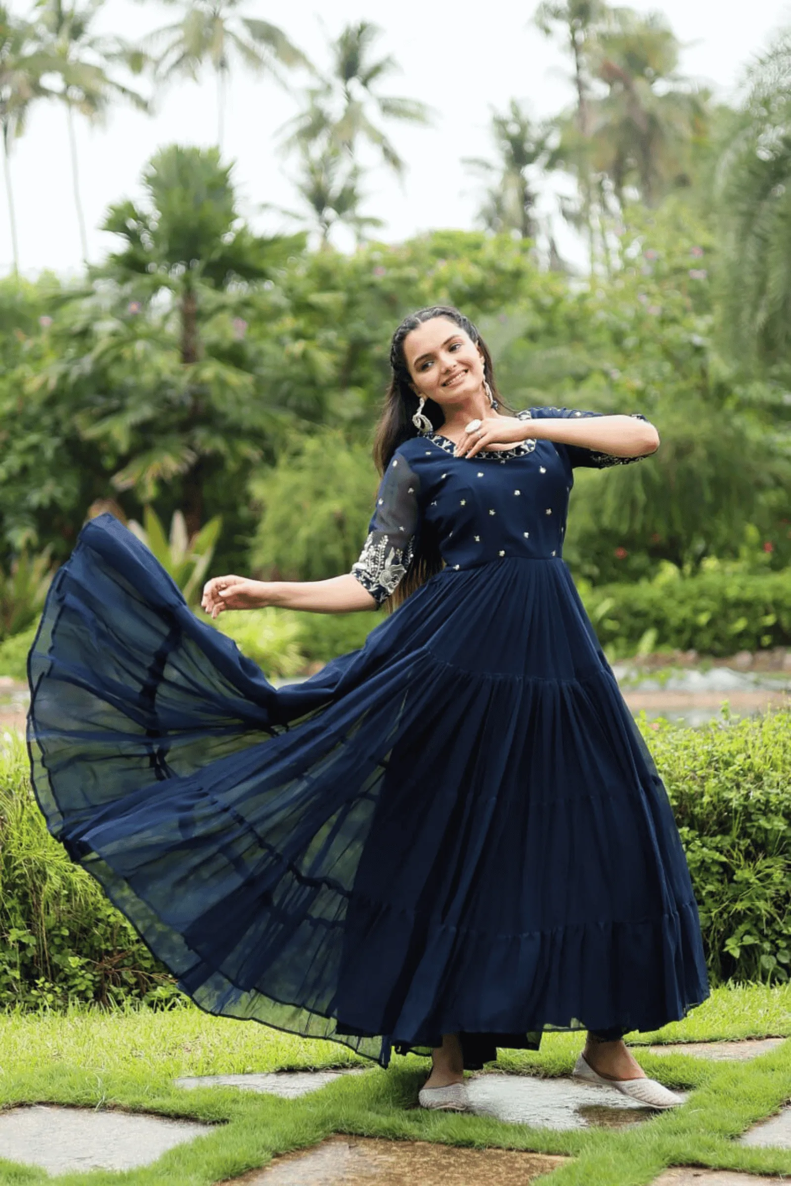 Glamwiz Midnight Blue Anarkali Gown