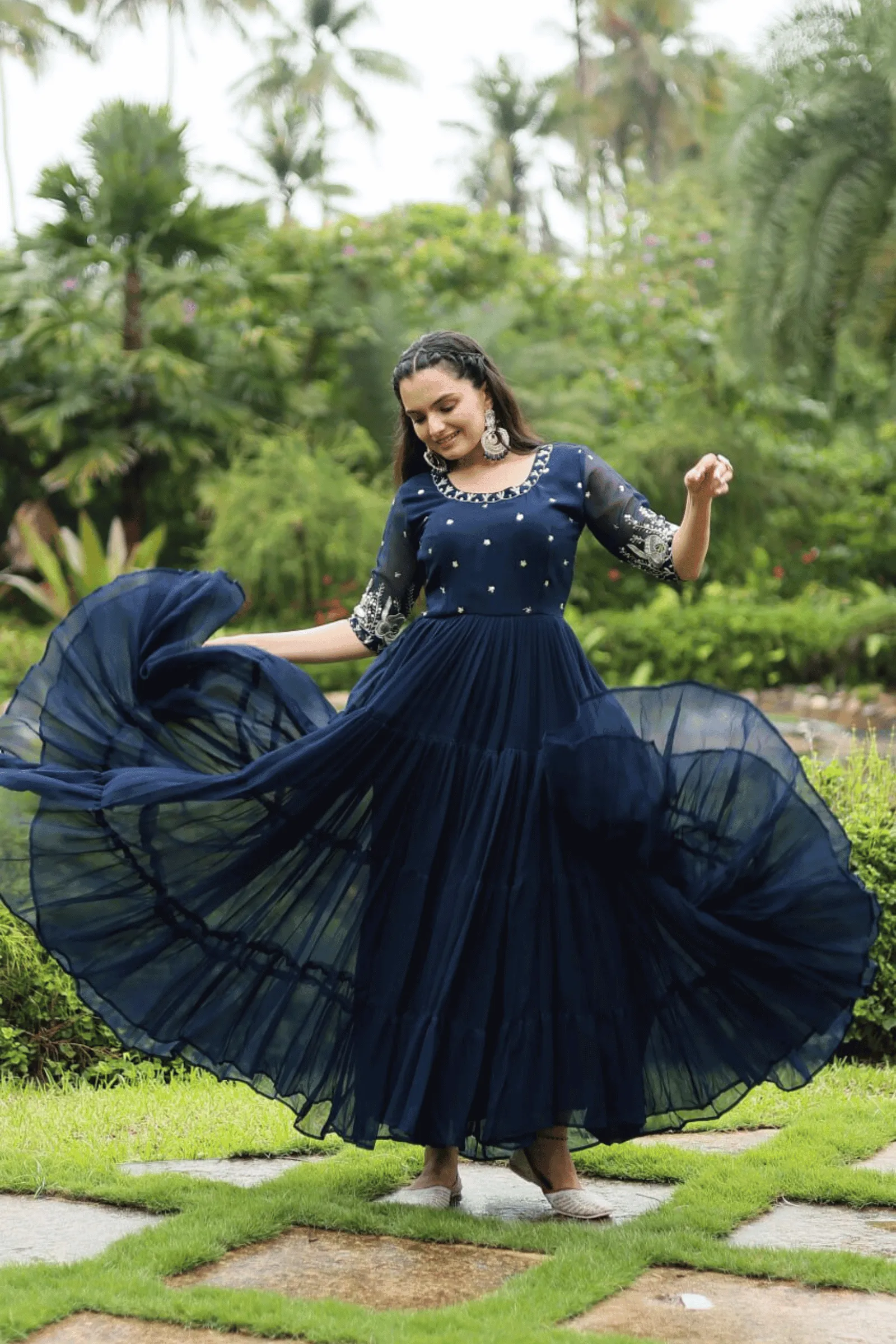 Glamwiz Midnight Blue Anarkali Gown