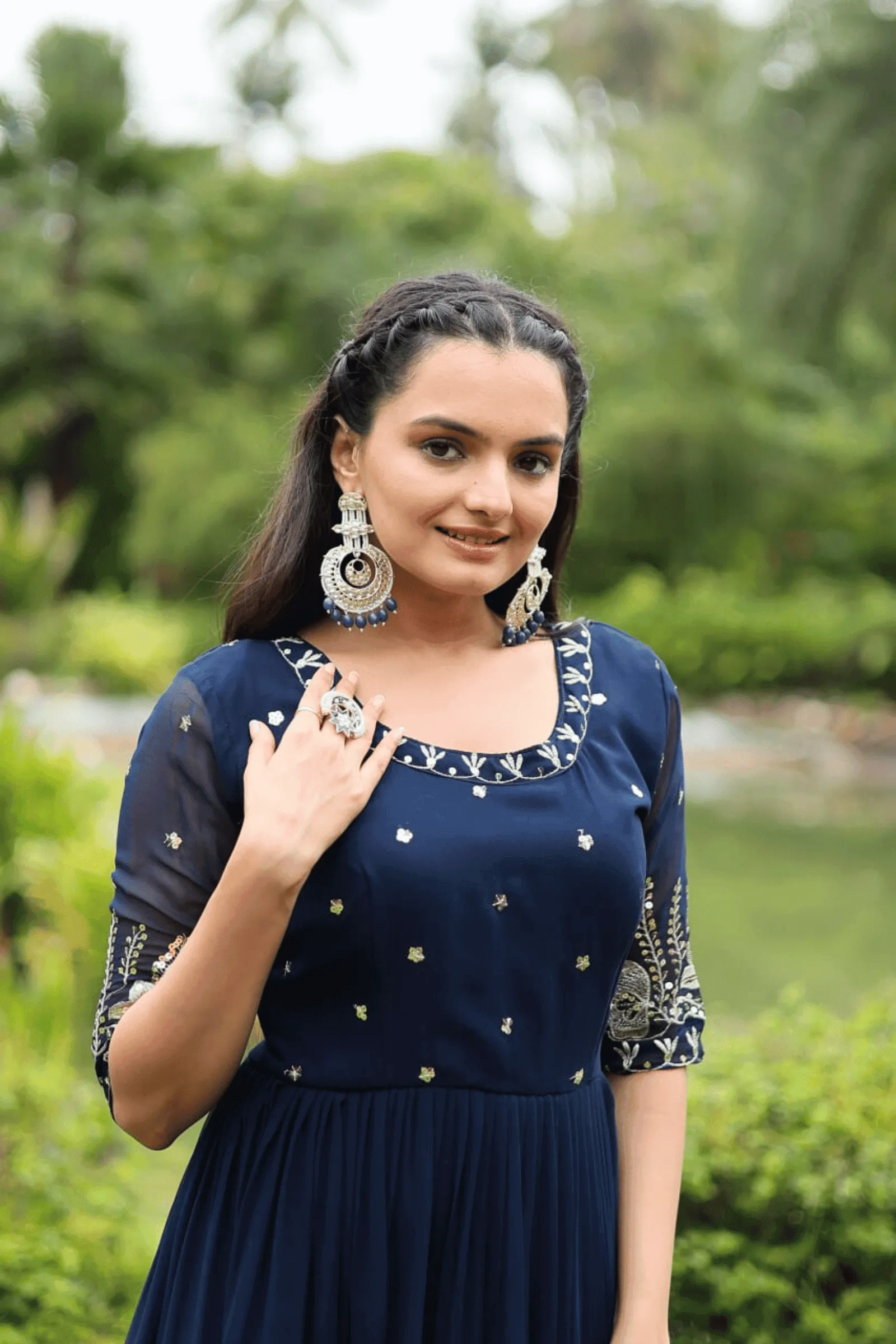Glamwiz Midnight Blue Anarkali Gown