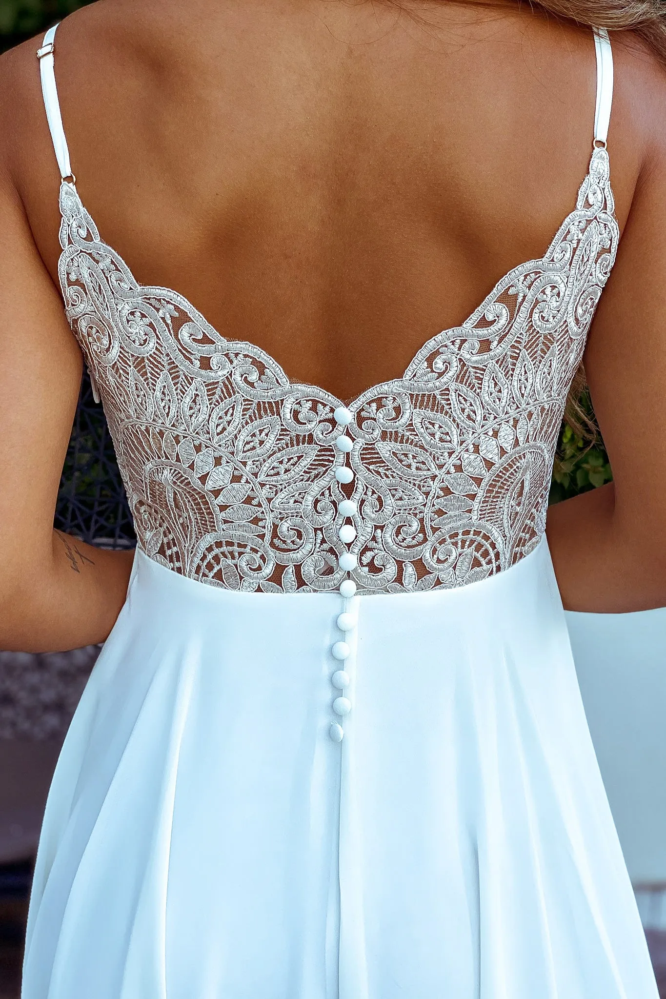 Ivory Maxi Dress With Embroidered Back and Button Detail