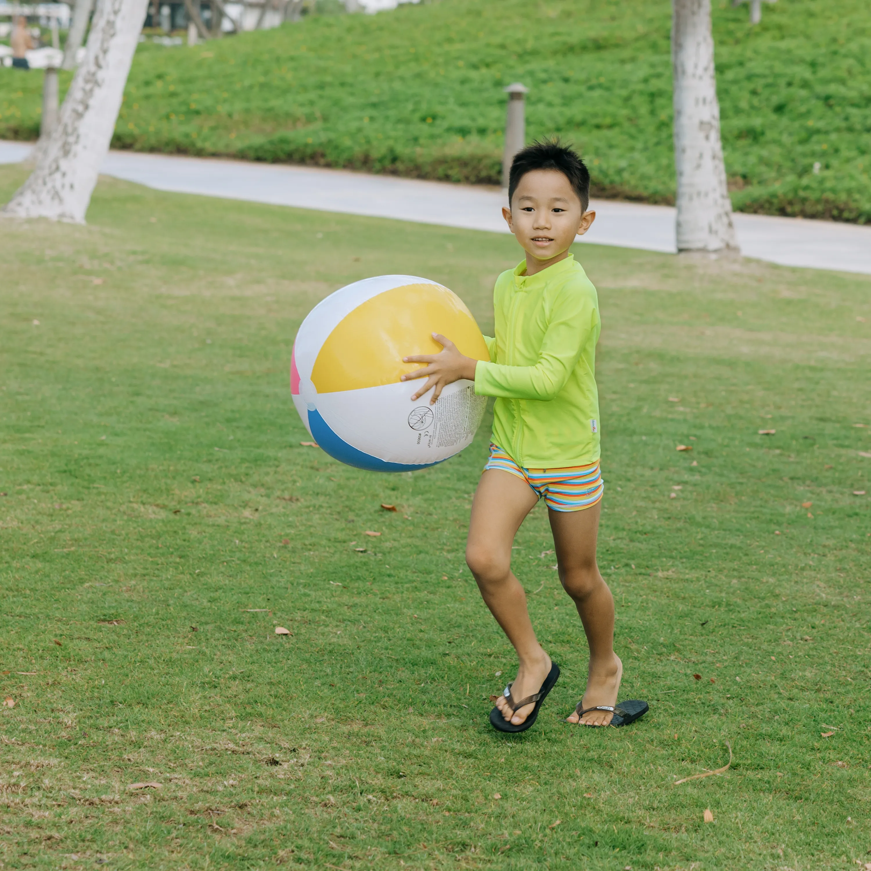 Kids UPF 50  Long Sleeve Zipper Rash Guard Swim Shirt | "Neon Yellow"