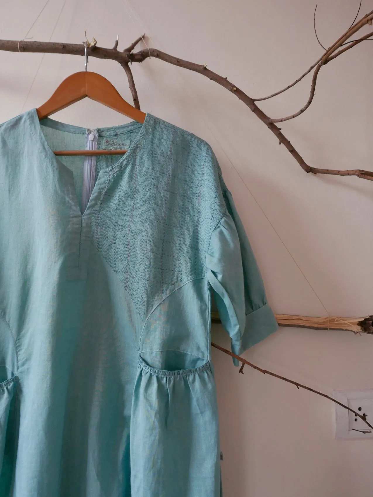 Linen Gathered Pocket Dress (READY TO SHIP)