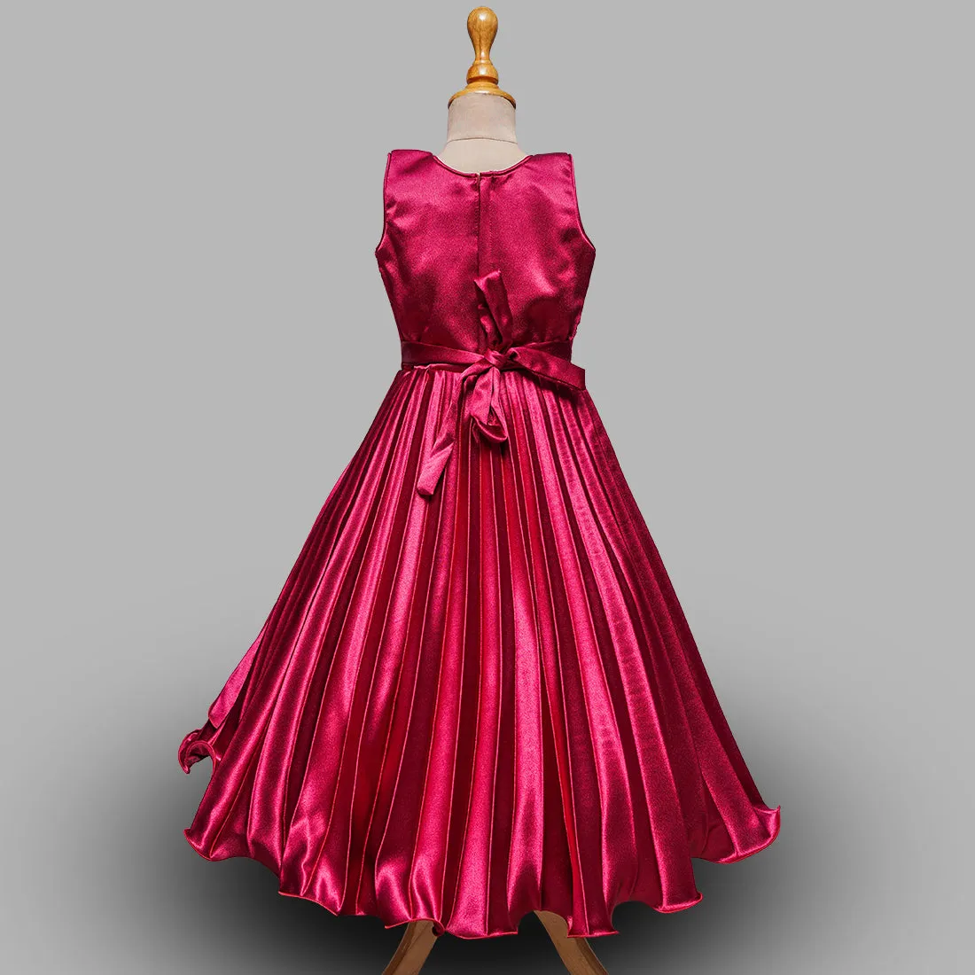 Maroon & Wine Floral Embossed Girls Gown