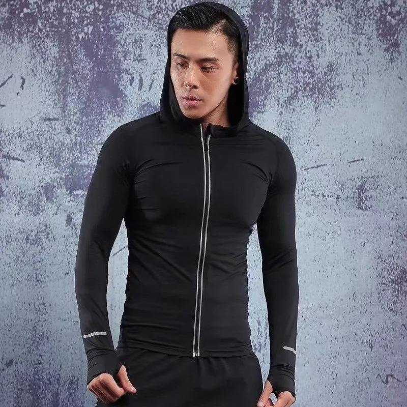 Men Jackets Sports Coat Corset Hooded Breathable Quick Dry Reflective Zipper