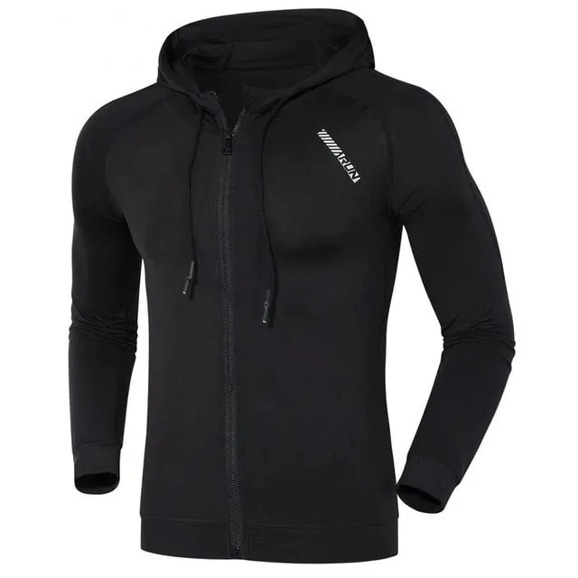 Men Jackets Sports Coat Corset Hooded Breathable Quick Dry Reflective Zipper