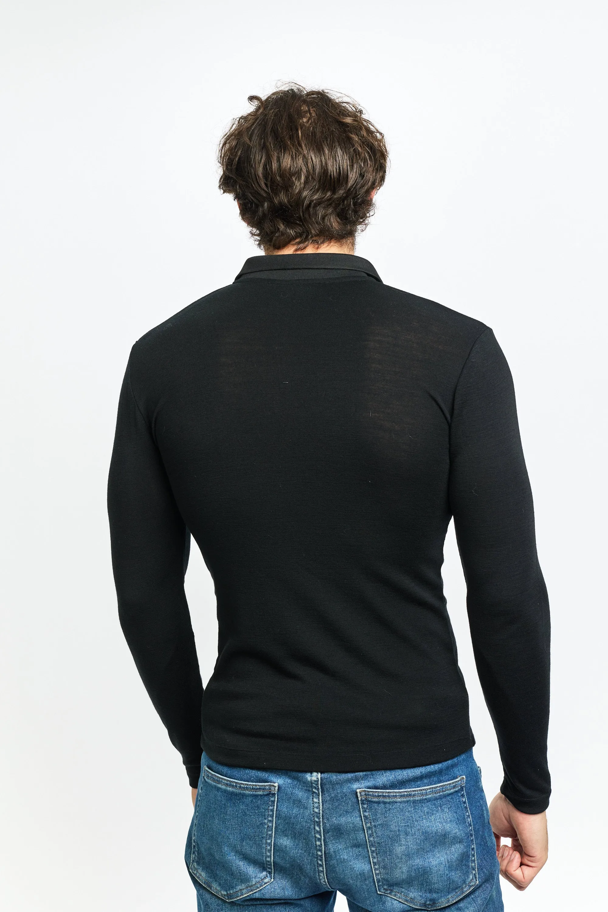 Men's Pure Merino Wool POLO Long Sleeve - Black