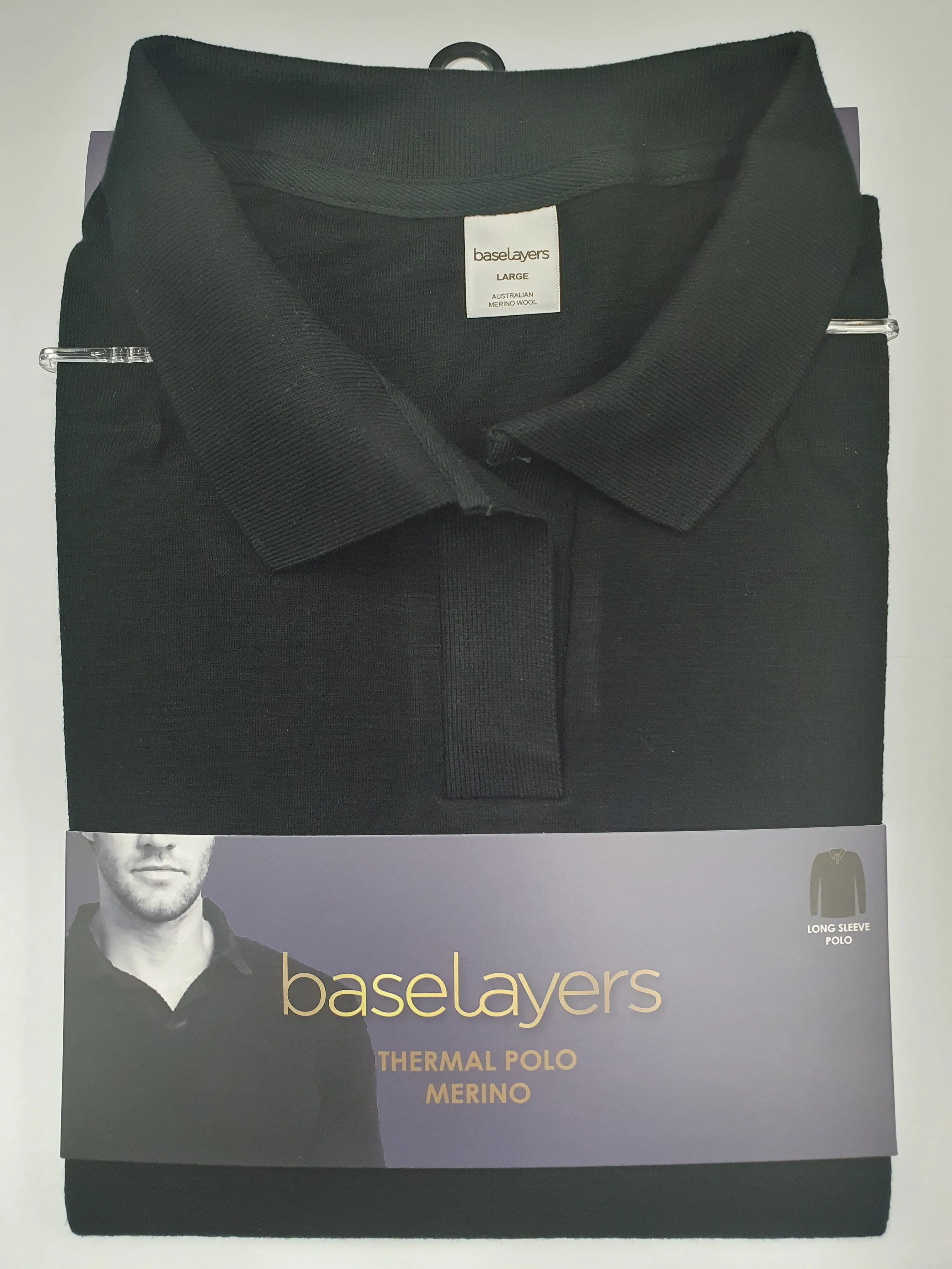 Men's Pure Merino Wool POLO Long Sleeve - Black
