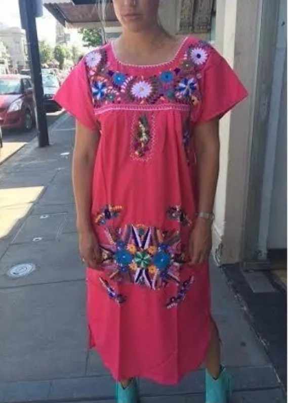 Mexicana Embroidered Dress - Pink