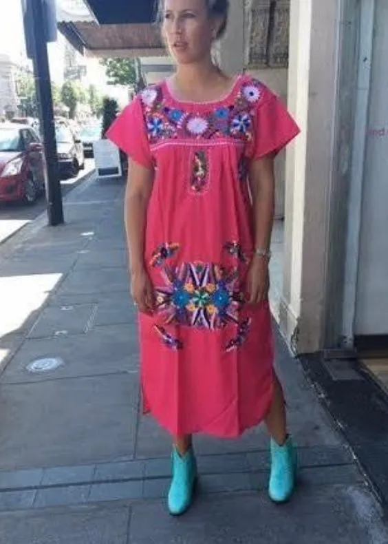 Mexicana Embroidered Dress - Pink