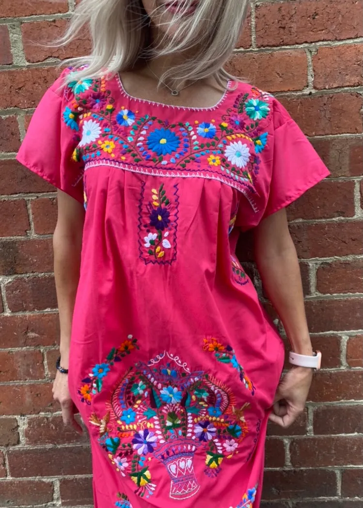 Mexicana Embroidered Dress - Pink