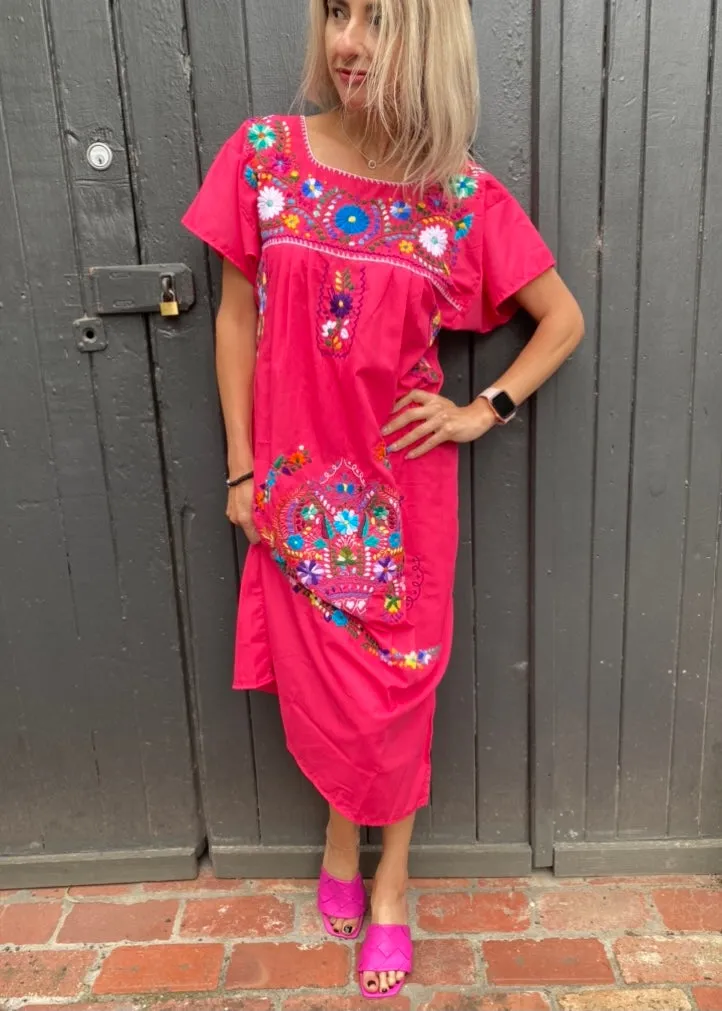 Mexicana Embroidered Dress - Pink