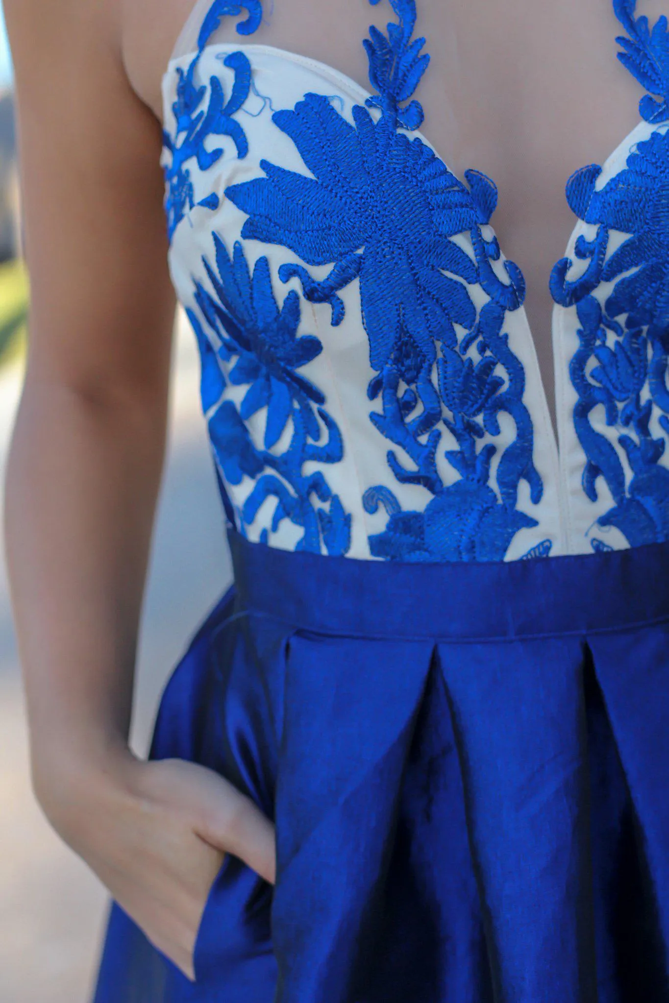 Navy Maxi Dress with Embroidered Top and Tulle Back