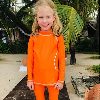 Orange/ white long-sleeved rash top (zipped)