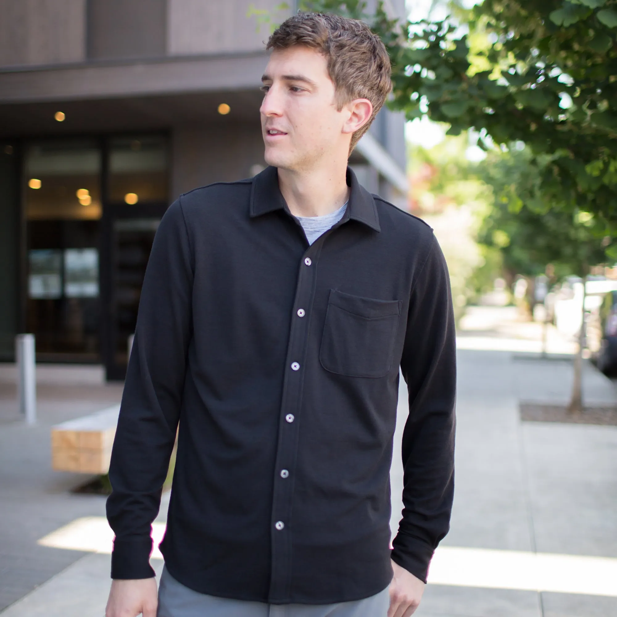 Pique Knit Button-Down Shirt