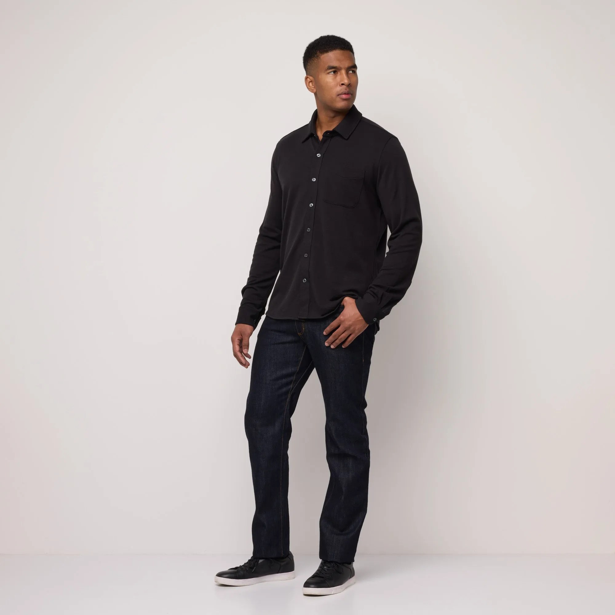 Pique Knit Button-Down Shirt
