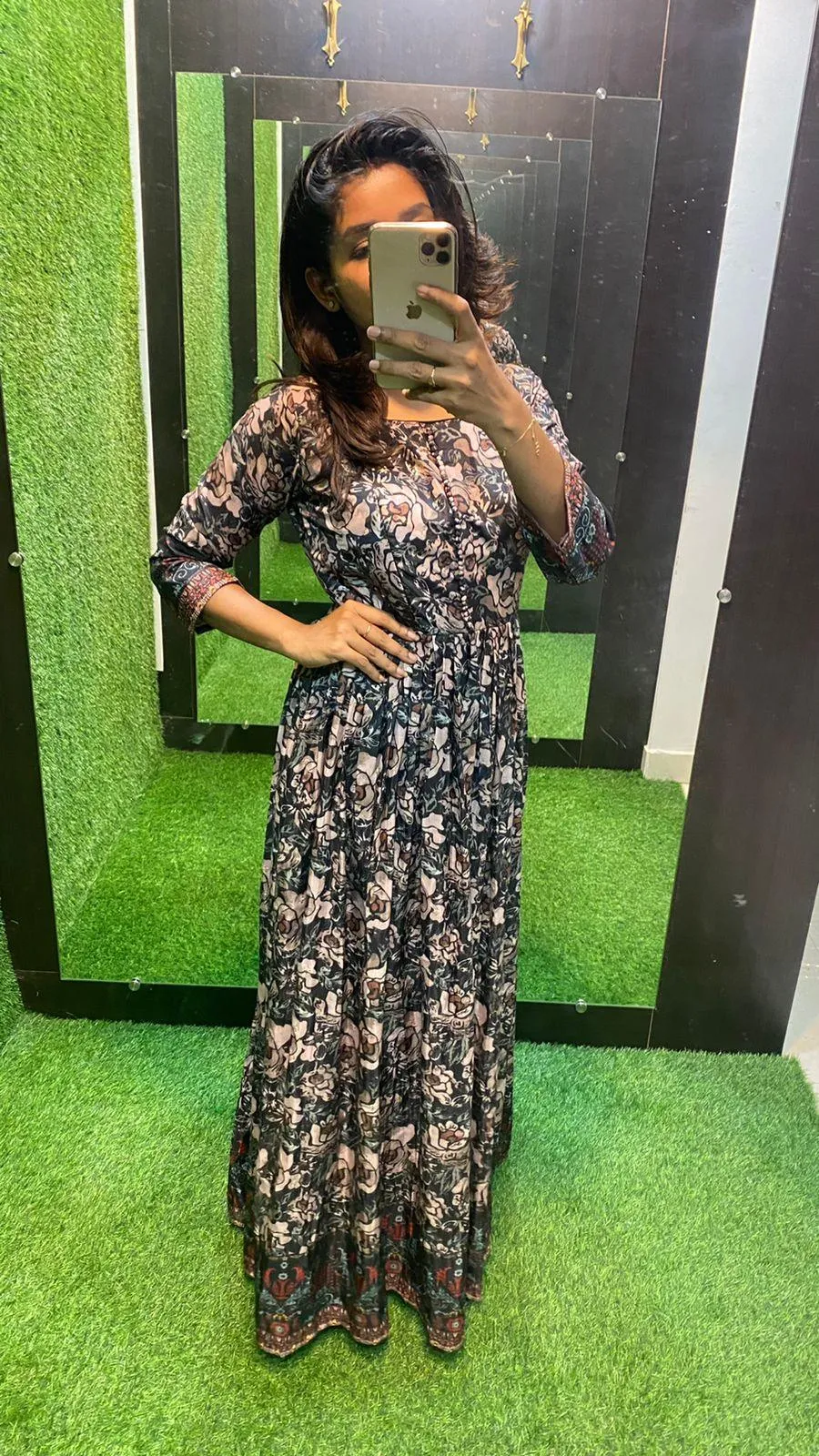 Pure muggu silk floral embroidery gown