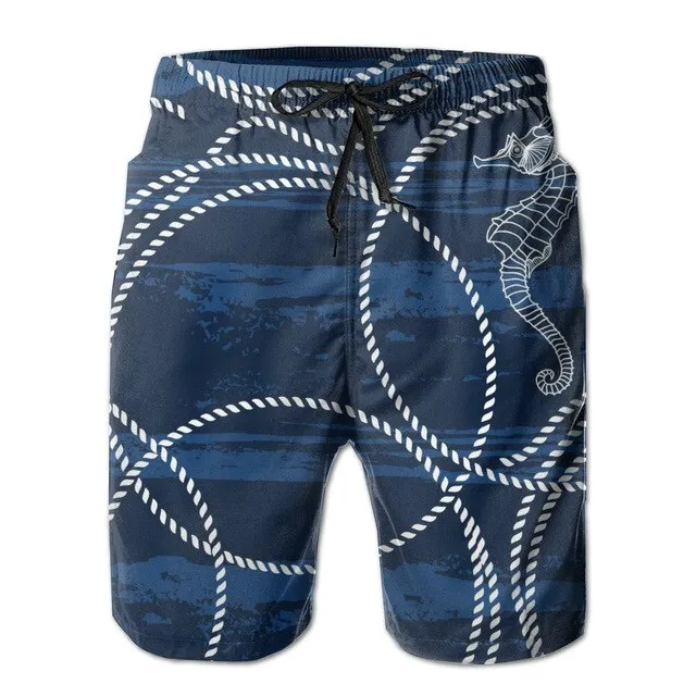 Swimwear Shorts Men: Seahorse Navy Blue