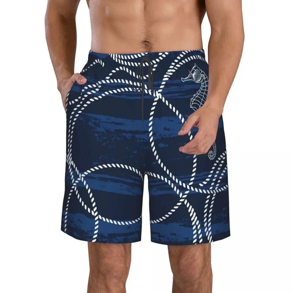 Swimwear Shorts Men: Seahorse Navy Blue