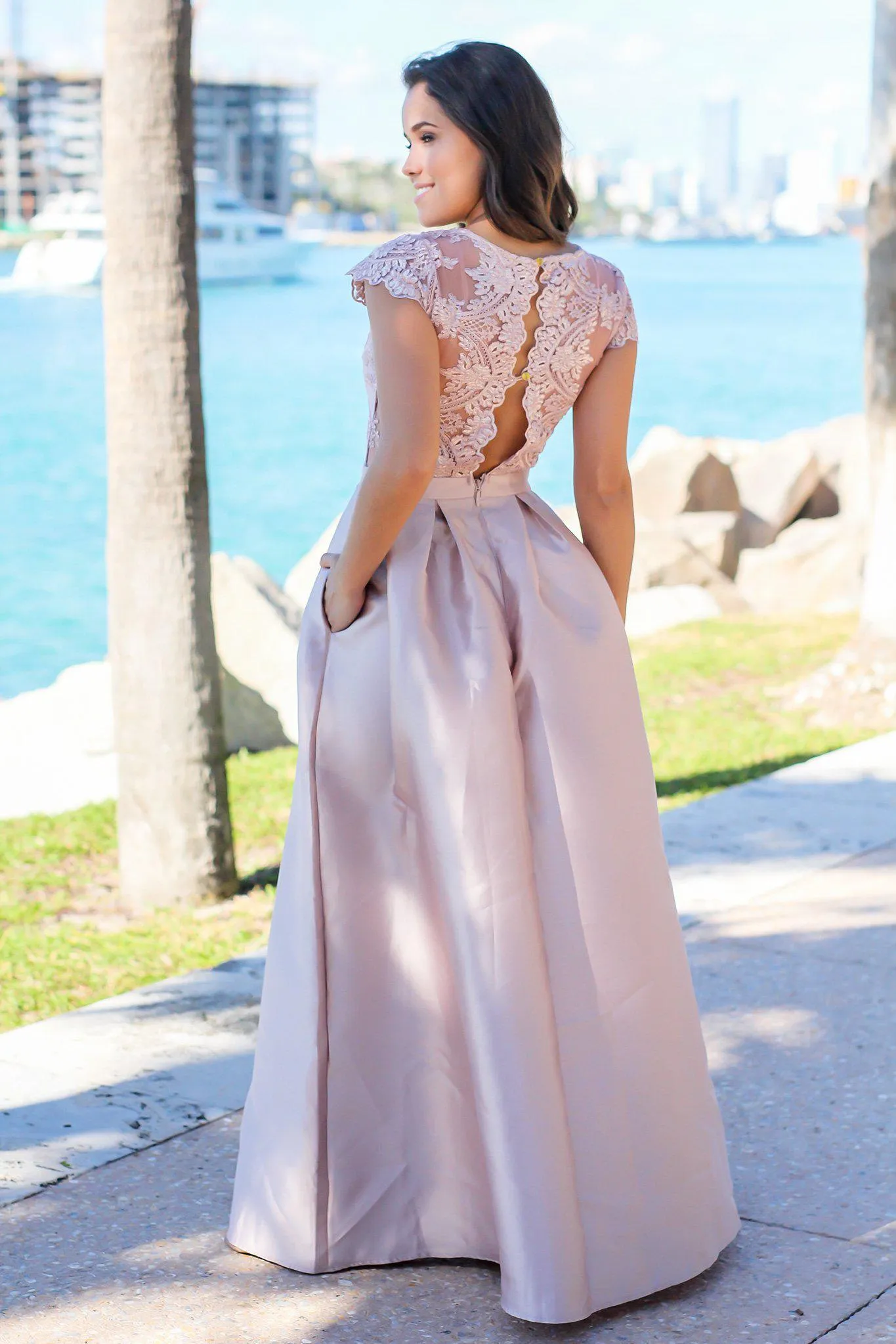 Taupe Maxi Dress with Embroidered Top