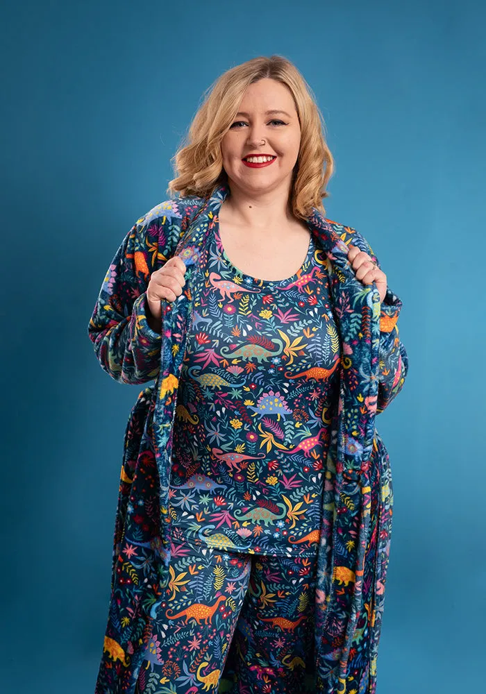 Teal Dinosaur Print Fleece Dressing Gown